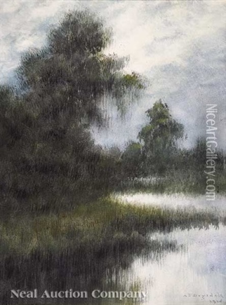 Cypress Trees On A Bayou Oil Painting - Alexander John Drysdale