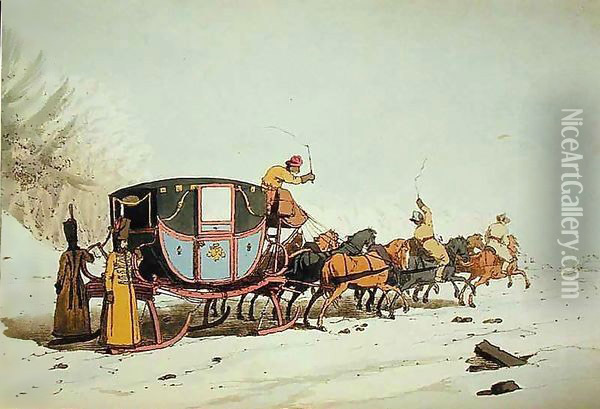 Carriage on Sledges Oil Painting - John Augustus Atkinson
