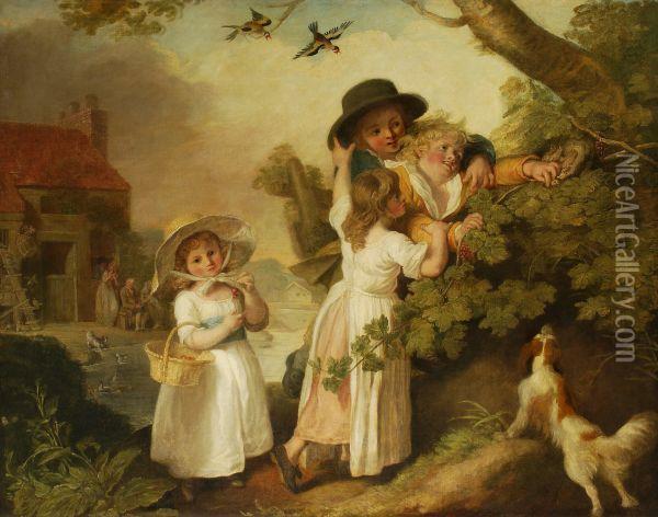 Children Birds-nesting Oil Painting - Johann Heinrich Ramberg