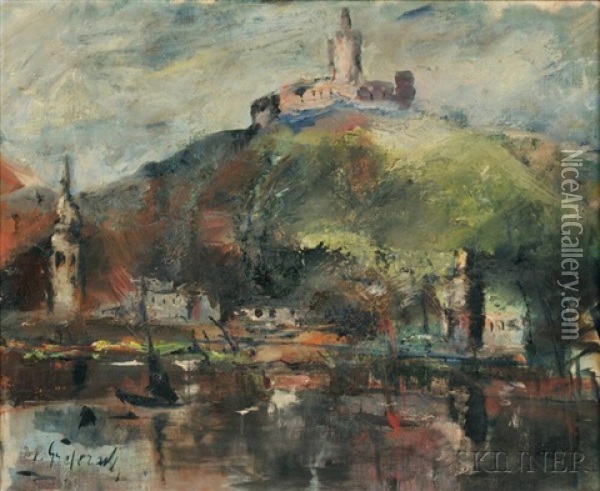 Castle On The Rhine Oil Painting - Johannes Greferath