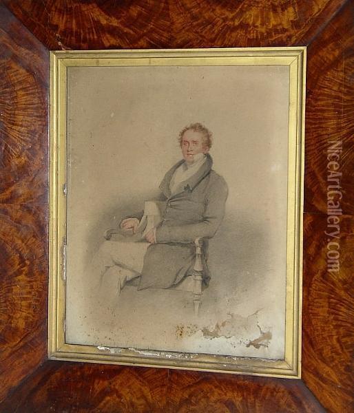 Portrait Of Mr. H.m. Shakespear,
 Seated Three-quarter Length, Wearing A Grey Coat And White Shirt Oil Painting - George Chinnery