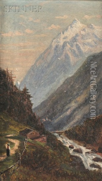 The Weisshorn, Switzerland And View Of West Lebanon, Me (2 Works) Oil Painting - Frank Henry Shapleigh