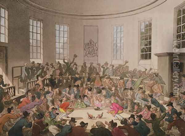 Royal Cock Pit, 1808, engraved by John Bluck Oil Painting - T. Rowlandson & A.C. Pugin