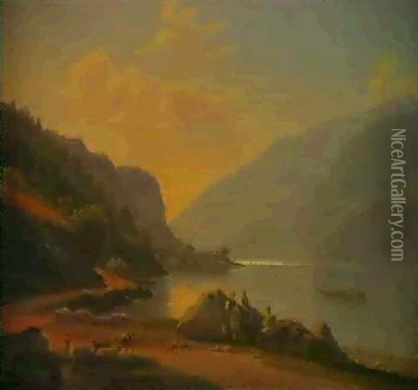 Lowerzersee; And                                            Urnersee Mit Urirotstock Oil Painting - Samuel Birmann