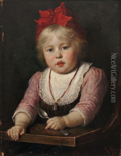 Portrait Eines Pausbackigen Kleinen Madchens, Im Kinderstuhl Auf Das Essen Wartend Oil Painting - Rudolf Epp