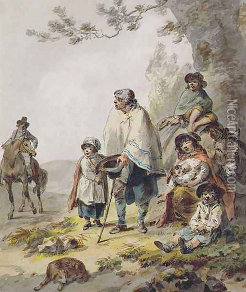 A Gypsy Family Oil Painting - Julius Caesar Ibbetson