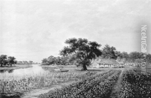 A Cotton Plantation In Louisiana Oil Painting - William Henry Buck