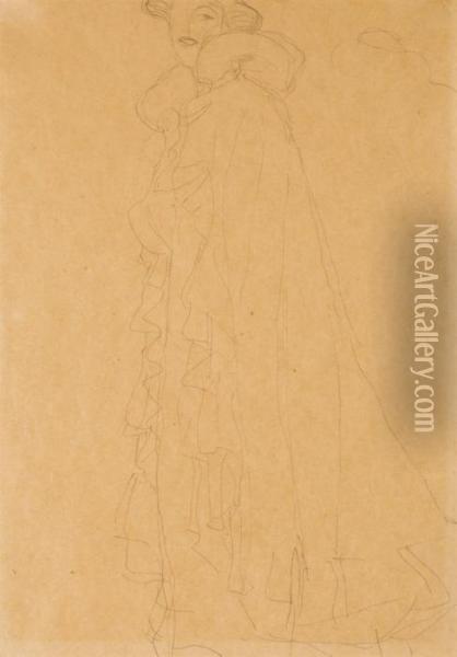 Stehend Nach Links, Skizze Des Kragens Von Hinten; Study For Adelebloch-bauer Portrait Oil Painting - Gustav Klimt