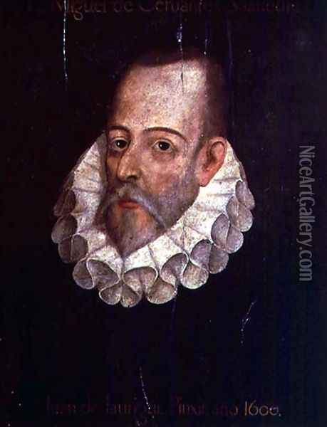 Portrait of Miguel de Cervantes y Saavedra 1547-1615 Oil Painting - Juan de Jauregui y Aguilar