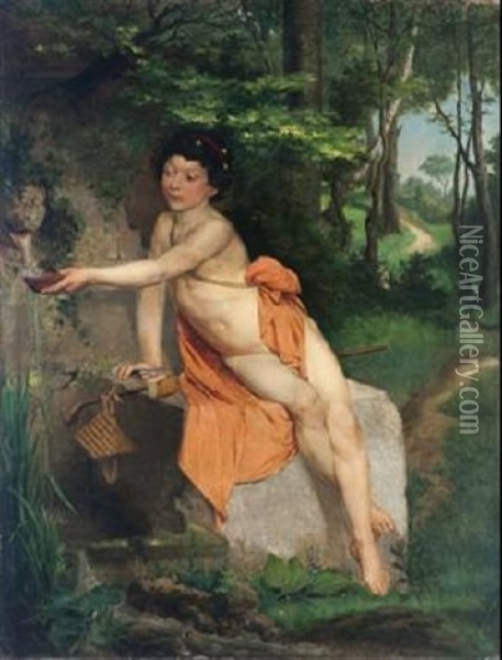 El Dios Pan Bebiendo De Una Fuente Oil Painting - Dioscoro Teofilo de LaPueblaTolin