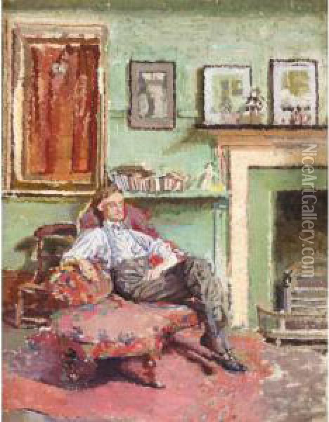 Seated Figure In An Interior Oil Painting - Malcolm Drummond