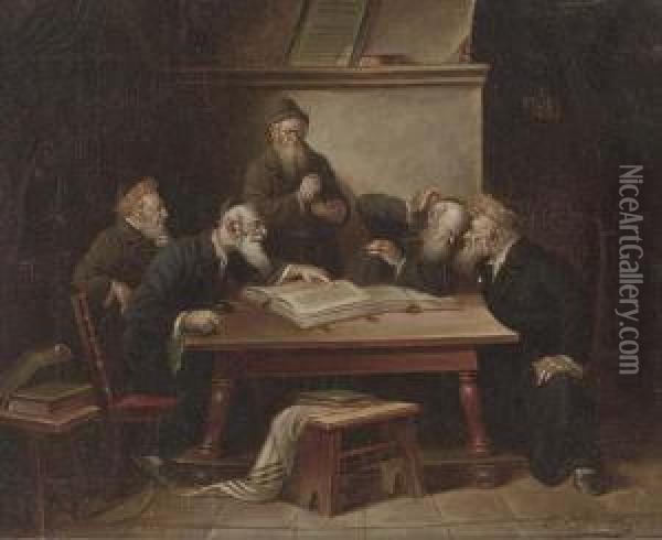 Rabbis In A Debate Oil Painting - B. Werner