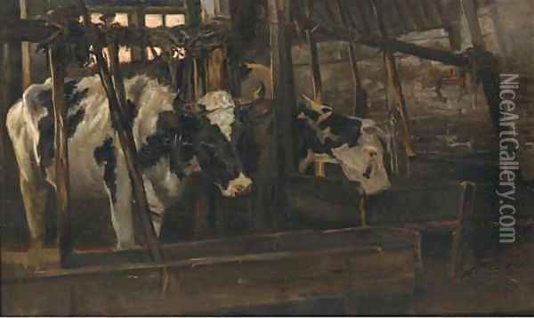 Koestal cows in a stable Oil Painting - Jan Hillebrand Wijsmuller