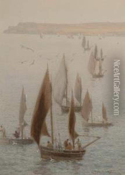 Fishing Fleet Oil Painting - Charles Mottram