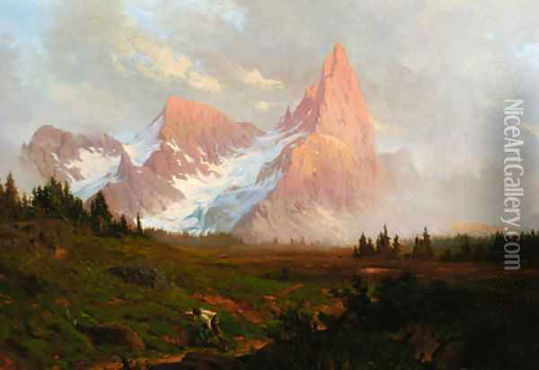 An extensive Alpine landscape Oil Painting - Baron Heinrich Von Pechmann
