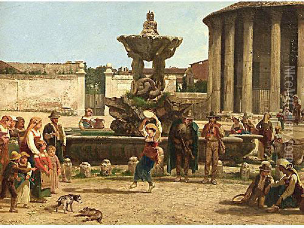 Festa Popolare In Una Piazza Romana Oil Painting - Giulio Gorra