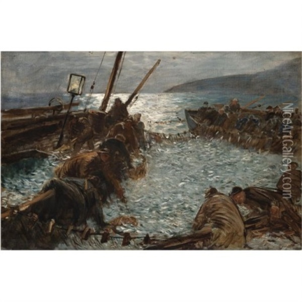 The Pilchards (study) Oil Painting - Charles Napier Hemy