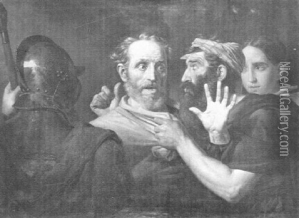 Peter Denying Christ Oil Painting - Pieter van Hanselaer