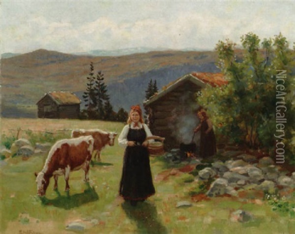 Pa Seteren Oil Painting - Eivind Nielsen