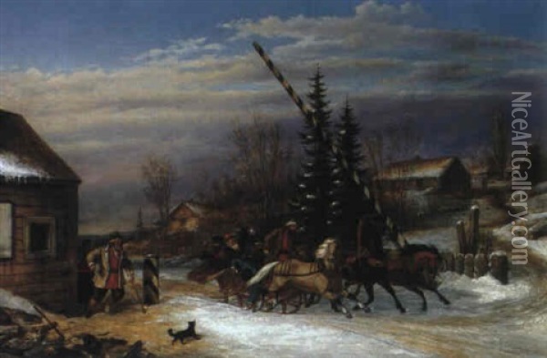 Bilking The Tollgate With A Russian Troika Oil Painting - Cornelius David Krieghoff