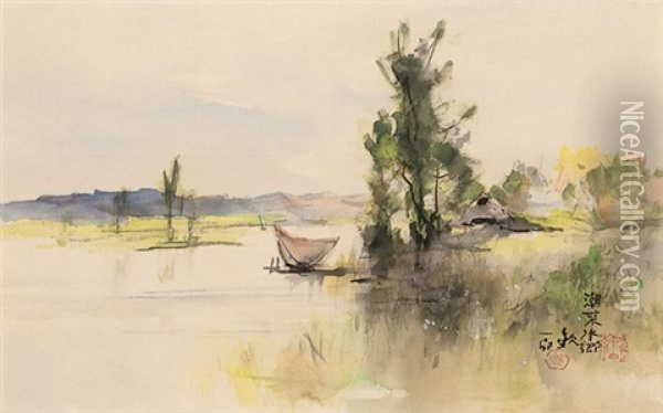 Water Village Oil Painting - Kin'ichiro Ishikawa