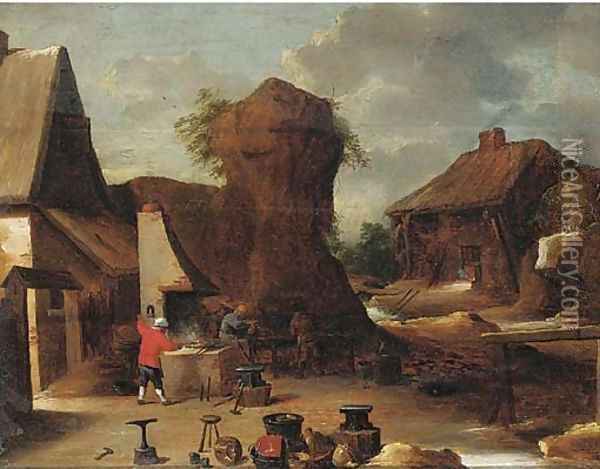 A village blacksmith Oil Painting - David The Younger Teniers