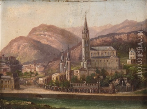 Prozession Im Wallfahrtsort Lourdes Oil Painting - Hubert Sattler