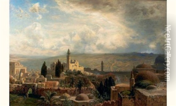 Vue De Jerusalem Oil Painting - Ernest Karl Eugen Koerner
