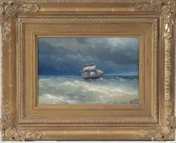 Coastal Scene With Stormy Waters Oil Painting - Ivan Konstantinovich Aivazovsky