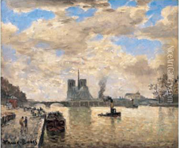 La Seine A Paris Oil Painting - Frank Myers Boggs