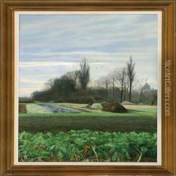 A Garden In November Oil Painting - Adolf Larsen