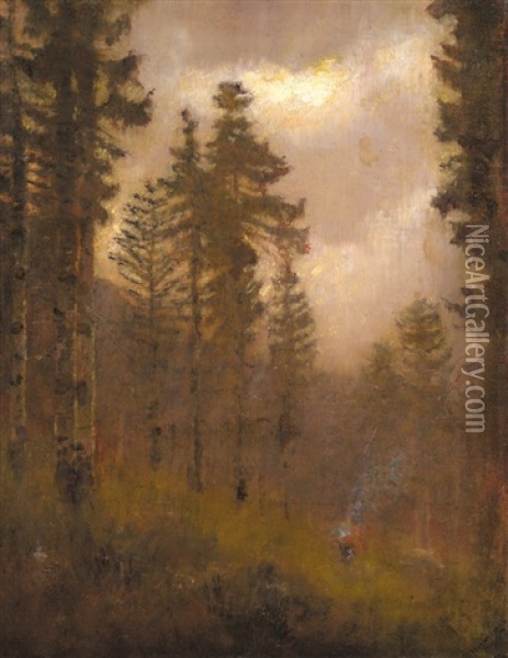 Forest In Autumn Oil Painting - Laszlo Mednyanszky