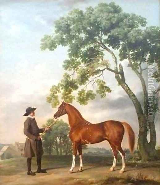 Lord Grosvenors Arabian Stallion with a Groom Oil Painting - George Stubbs