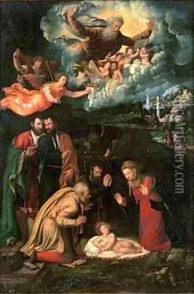 Nativity with God the Father Oil Painting - Battista Dossi