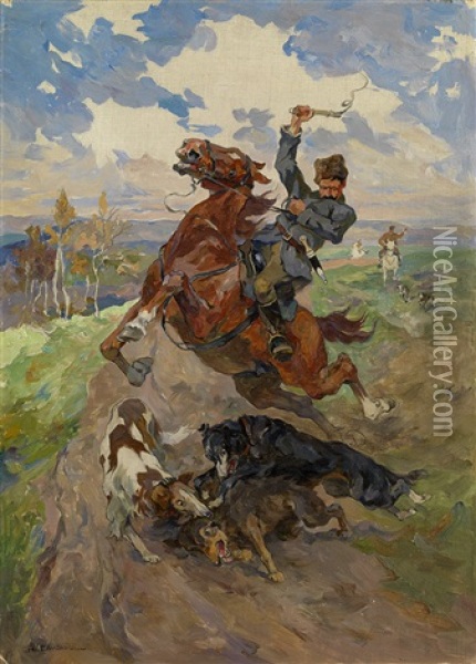 Hunting Scene Oil Painting - Nikolai Semenovich Samokish