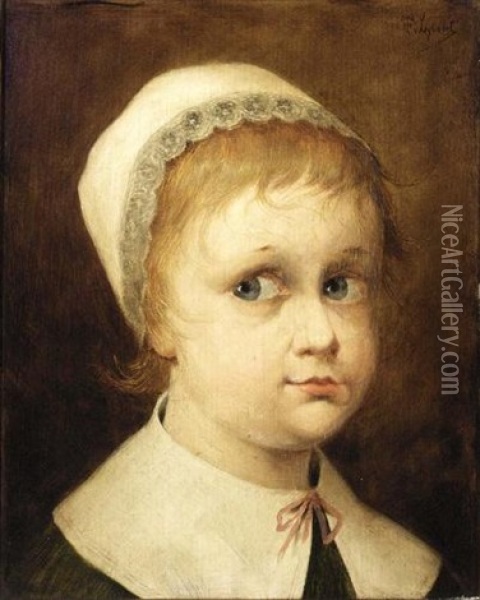A Portrait Of A Little Girl Oil Painting - Theophile (Marie Francoise) Lybaert