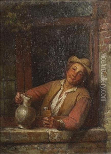 A Young Boy At A Tavern Window Oil Painting - Ferdinand de Braekeleer the Elder