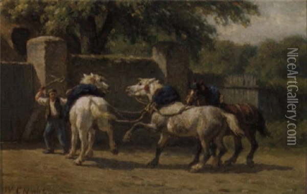 Vechtende Paarden Oil Painting - Willem Carel Nakken
