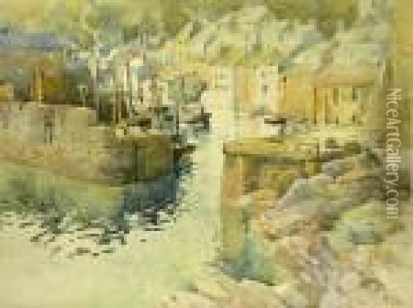 'polperro Cornwall' And 'ansteys Cove Torquay' Oil Painting - Harry Wanless