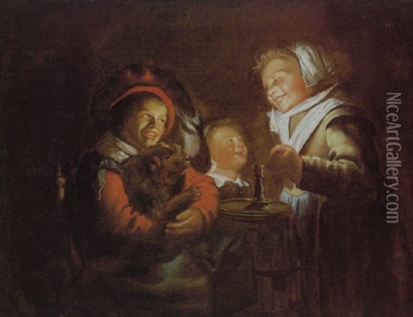 Frolische Kinder Bei Kerzenlicht Oil Painting - Jan Miense Molenaer