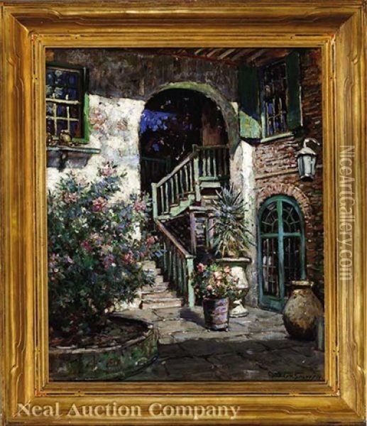 Brulatour Courtyard, Vieux Carre, New Orleans Oil Painting - Abbott Fuller Graves