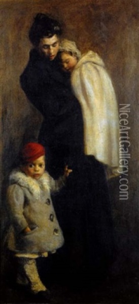 A French Family In Winter Garb Oil Painting - Alida Ghirardelli