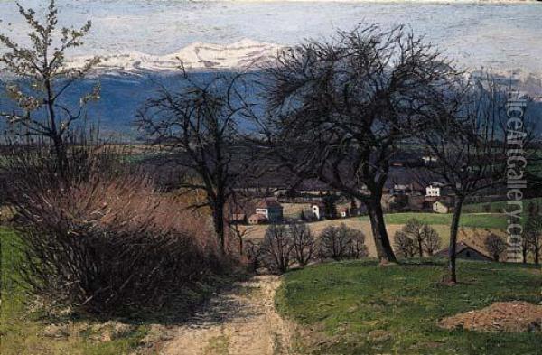 Fruhlingslandschaft Bei Genf (grand Saconnex) Oil Painting - Jean Pierre Jacques