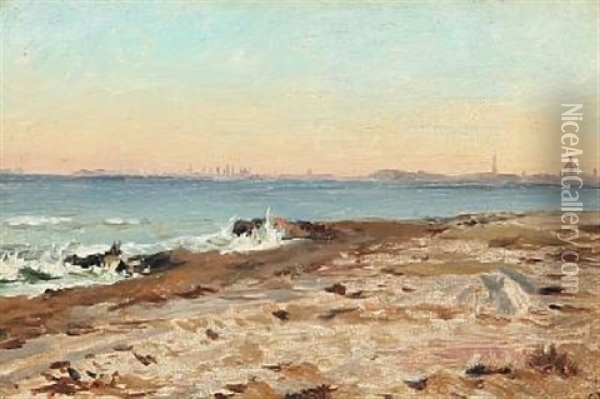 Coastal Scene With A View Towards Copenhagen Oil Painting - Christian Ferdinand Andreas Molsted