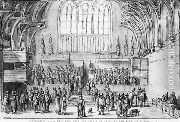 Westminster Hall West End with the Courts of Chancery and Kings in Session Oil Painting - Wenceslaus Hollar