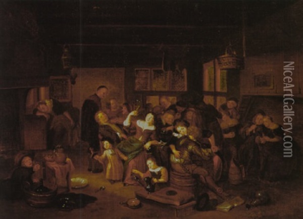 Revelers In A Tavern Oil Painting - Richard Brakenburg