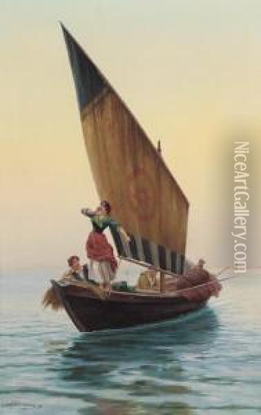 Figure In Barca Nel Golfo Di Napoli Oil Painting - Pietro Gabrini