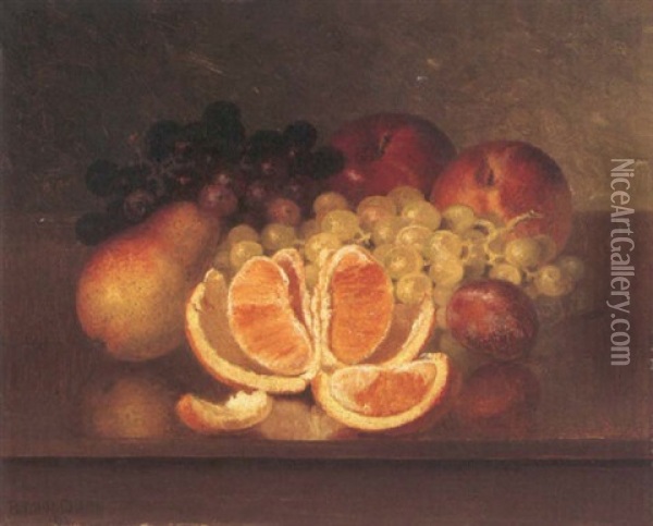 A Still Life With Grapes, Apples, And An Orange Oil Painting - Bryant Chapin