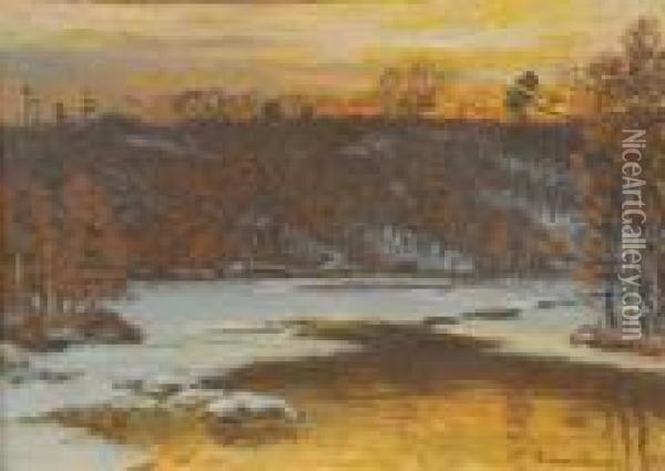 Winter Evening Landscape Oil Painting - John Joseph Enneking