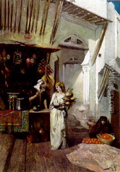 Un Bazar A La Casbah (alger) Oil Painting - Pierre-Marie Beyle